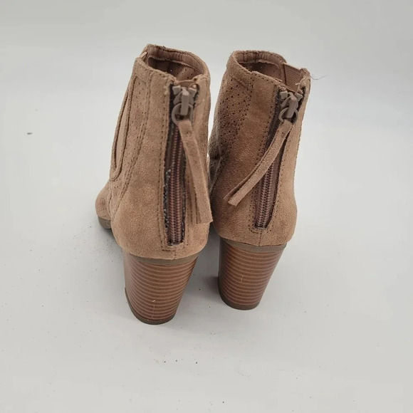 BIG BUDDA Open Toe Bootie Ankle Boots Womens Block Heel Tan Beige Zip Back 7.5 - Picture 5 of 10